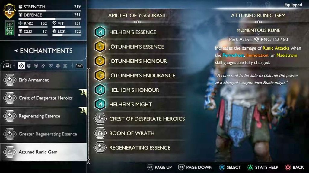 Cách nhận diện và chọn ngọc Enchantment mạnh nhất trong God of War Ragnarok.