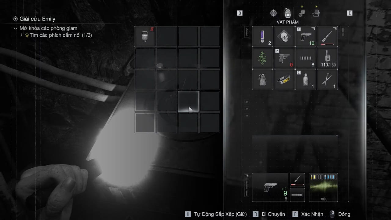 Màn hình inventory và Joint Plugs trong Resident Evil 9 Requiem