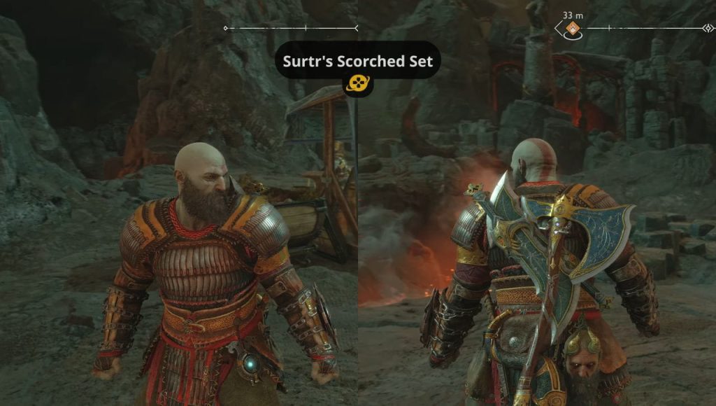 Giáp lửa Surtr Scorched thử thách Muspelheim mặt trước và sau