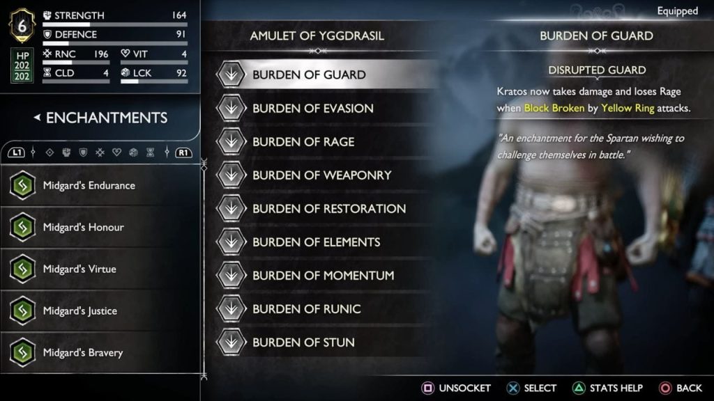 Các ngọc Burdens tự nerf Kratos trong chế độ New Game Plus.