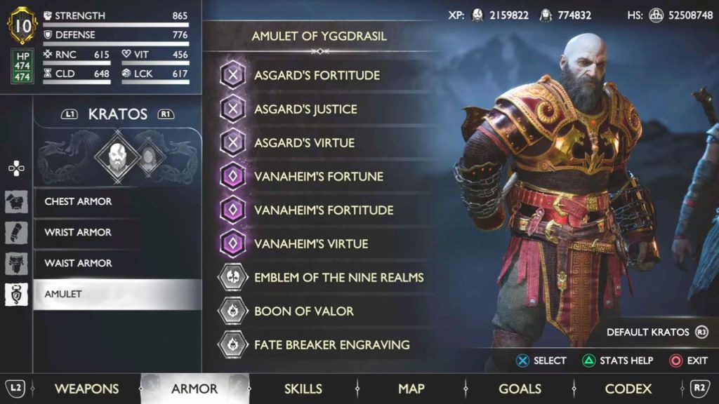 Sơ đồ quy tắc 3-3-1-2 hướng dẫn cách build Amulet cho Kratos.