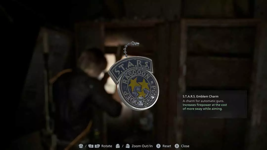Ảnh phần thưởng S.T.A.R.S. Emblem Charm trong Barry’s Scavenger Hunt RE9, charm dành cho automatic guns.