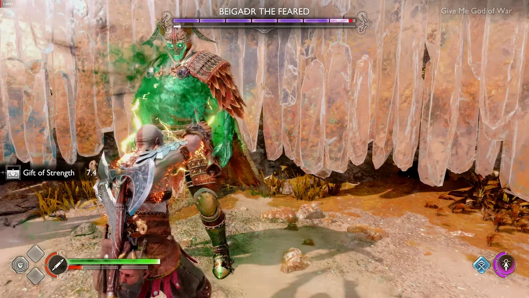 Kratos giao chiến với Beigaðr the Feared tại Svartalfheim trong God of War Ragnarök
