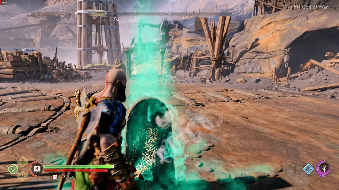 Kratos đứng trước bia mộ Bödvar và Starólfr tại Svartalfheim trong God of War Ragnarök