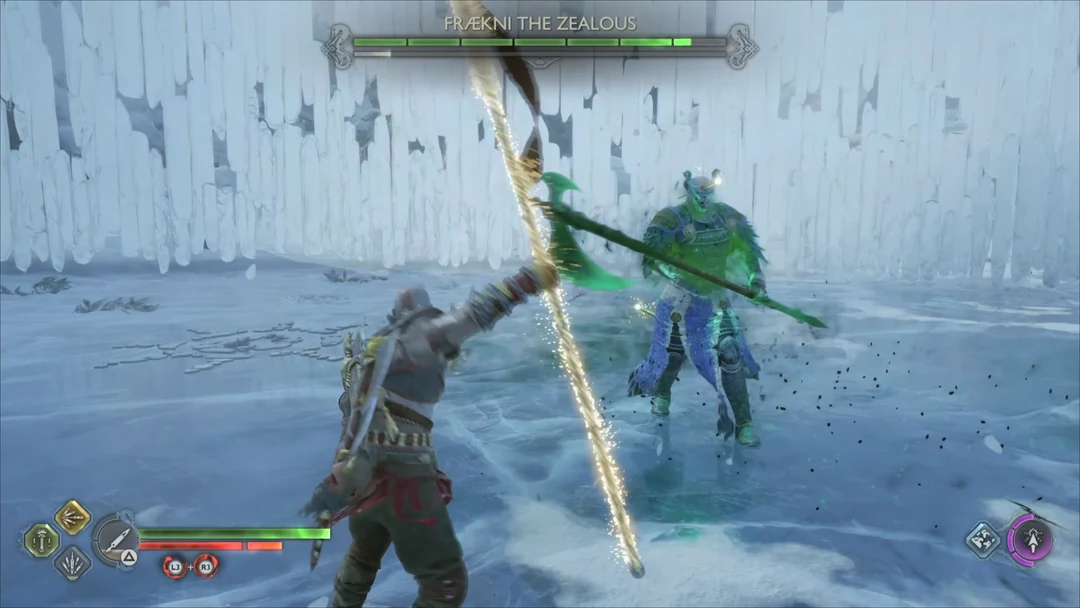 Kratos giao chiến với Fraekni the Zealous tại Midgard trong God of War Ragnarök