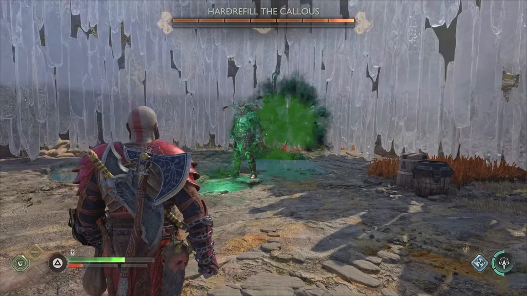 Kratos giao chiến với Hardrefill the Callous tại Svartalfheim trong God of War Ragnarök