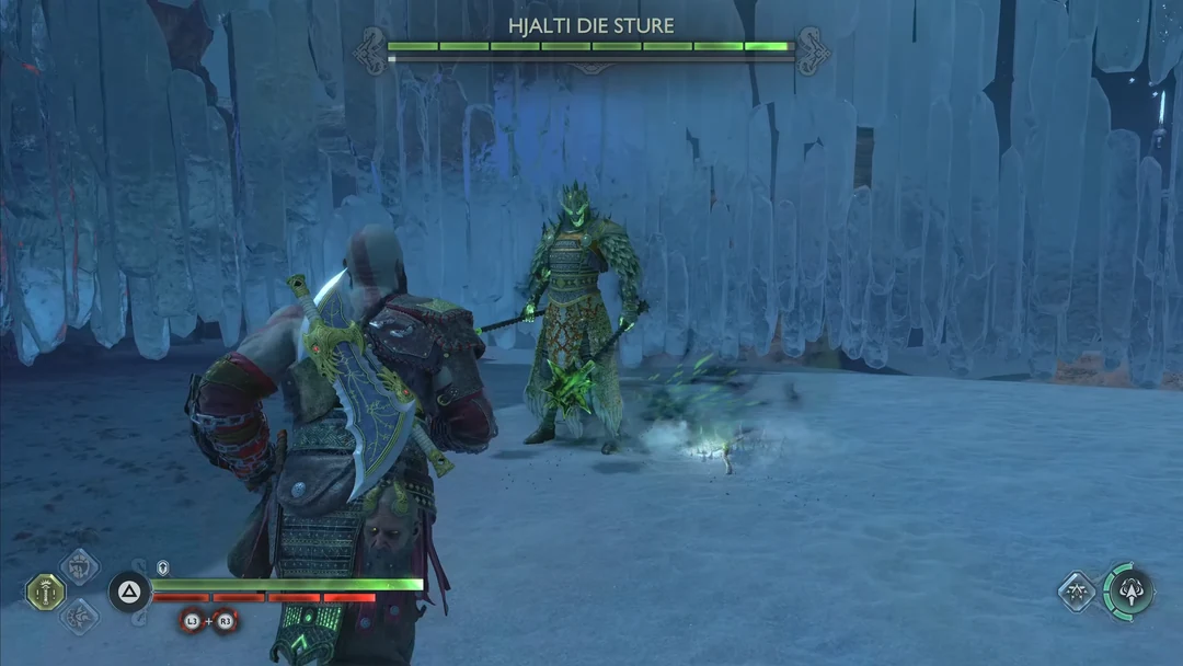 Kratos giao chiến với Hjalti the Stolid tại Alfheim trong God of War Ragnarök