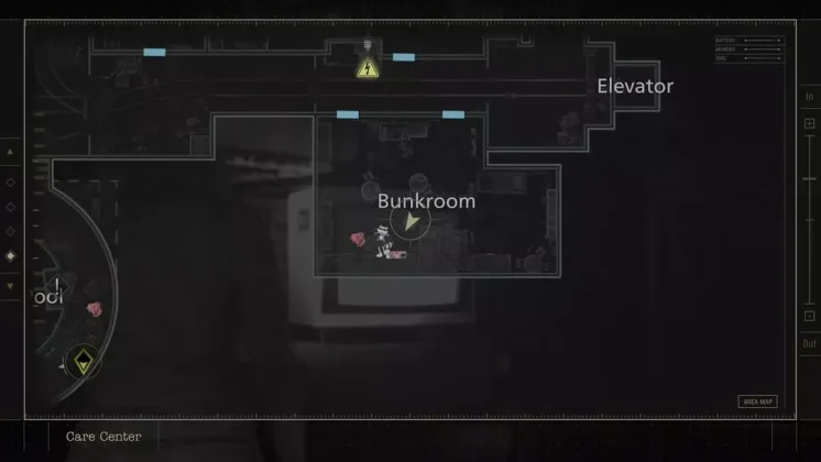 Bản đồ ph&ograve;ng ngủ Bunkroom tầng hầm vị tr&iacute; tượng Mr. Raccoon 08 RE9