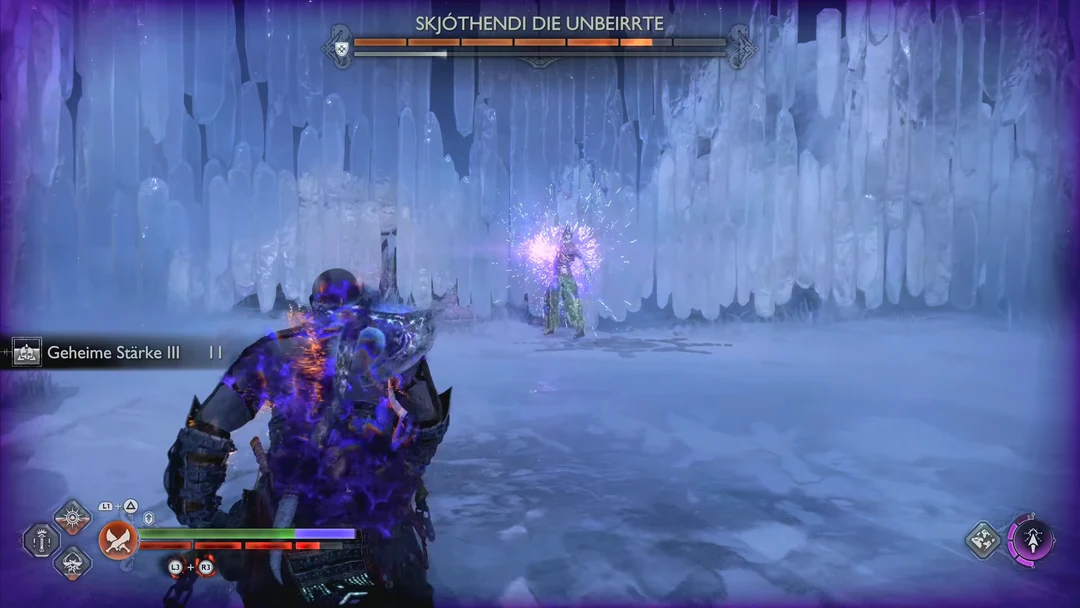 Kratos giao chiến với Skjothendi the Unerring tại Niflheim trong God of War Ragnarök